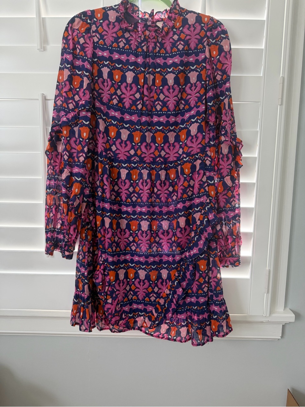 Banjanan Pink and Navy Floral-Pattern Long Sleeve Mini Dress